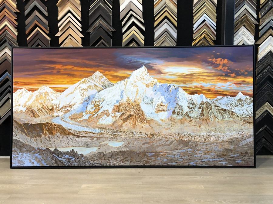 Large framed panoramic mountain landscape