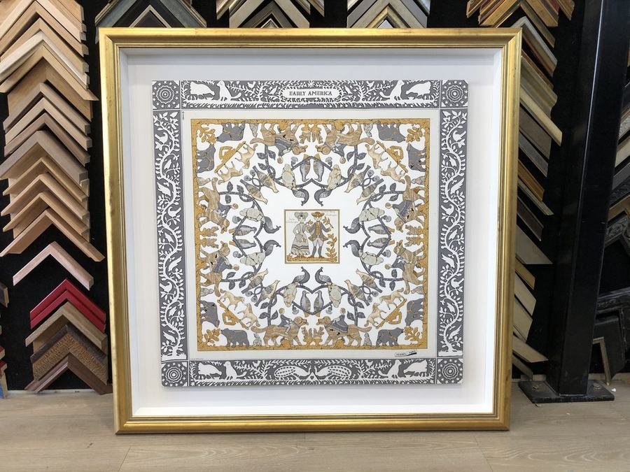 Framed ornate textile print