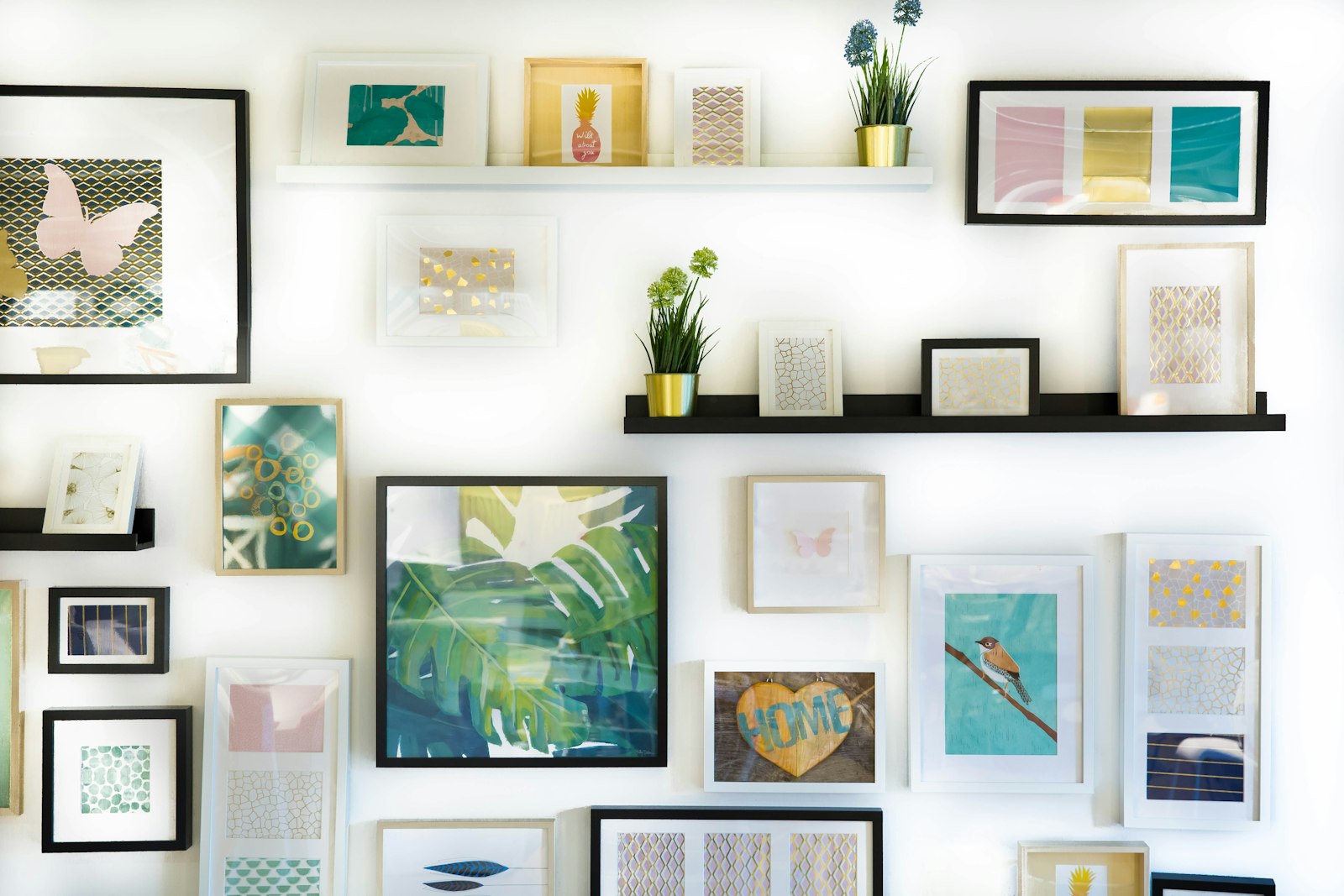 Framed artwork display wall